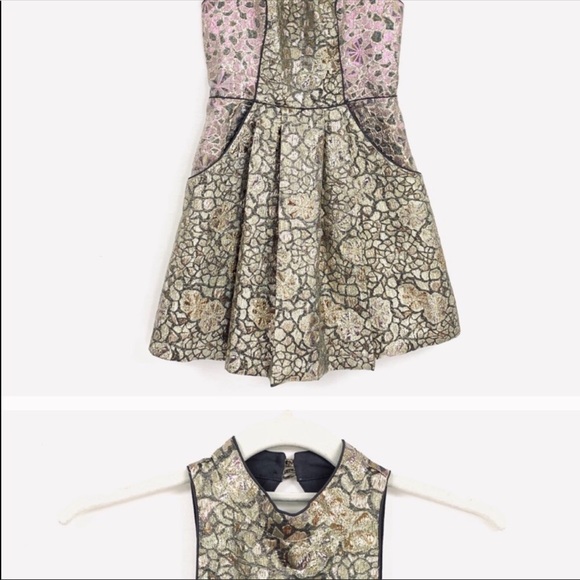 Pink and gold glittery floral urban outfitters cocktail dress - Picture 4 of 11
